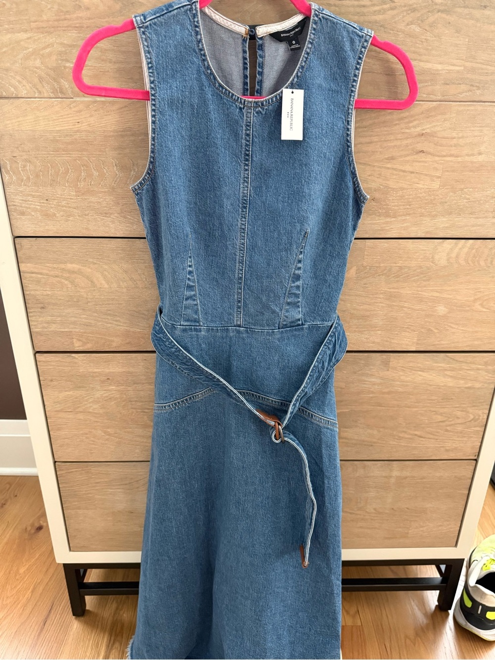 Denim Sleeveless Midi Dress with Tie Belt, NWT, Banana Republic,0